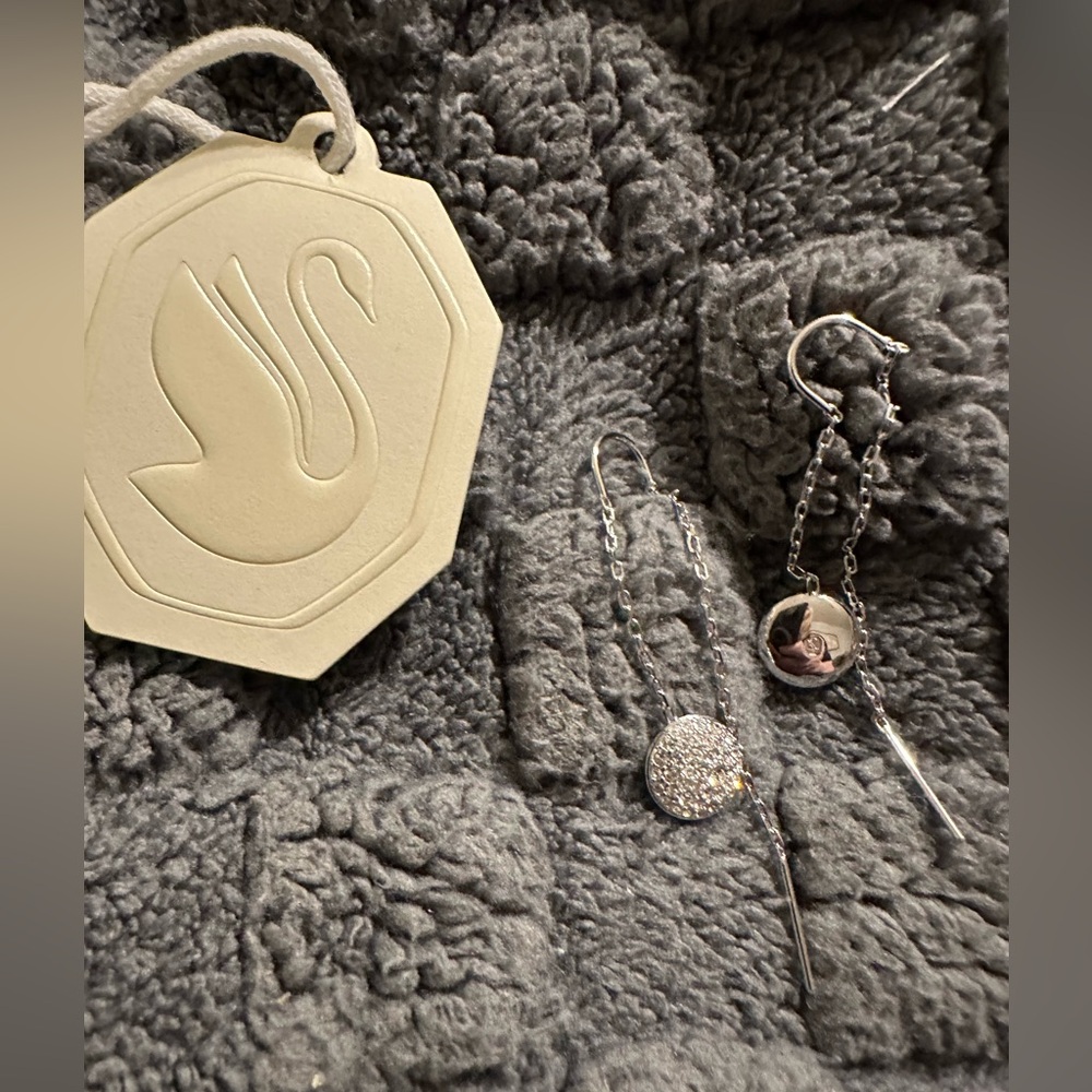 NWT Swarovski White, Rhodium Plated or Rose-Gold Tone Meteora Drop Earrings - Picture 2 of 3